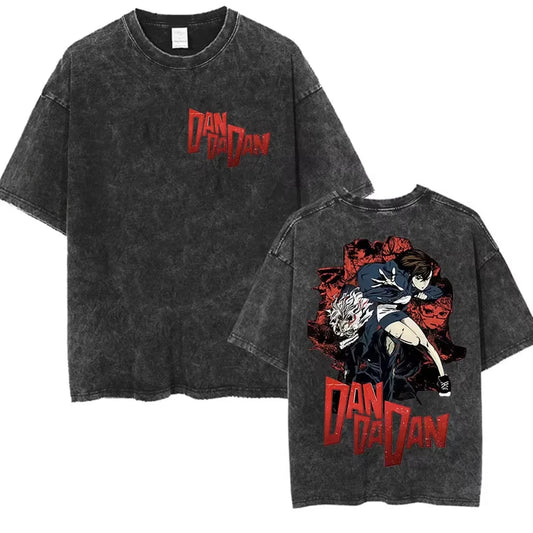Anime Dandadan Okarun Dan Da Dan Graphic Vintage Washed T Shirts Men Women Clothing Fashion Oversized Short Sleeve T-shirts Tops