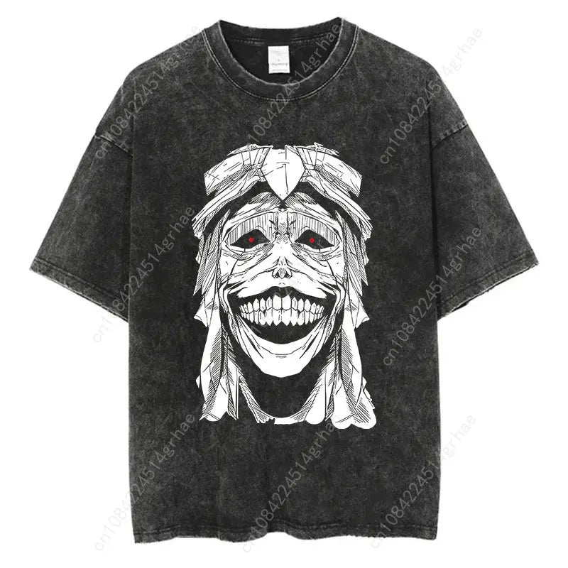 Japanese Anime Solo Leveling Print Vintage Washed Tshirt Harajuku Streetwear Graphic T-Shirt Summer Short Sleeve Cotton Tshirt