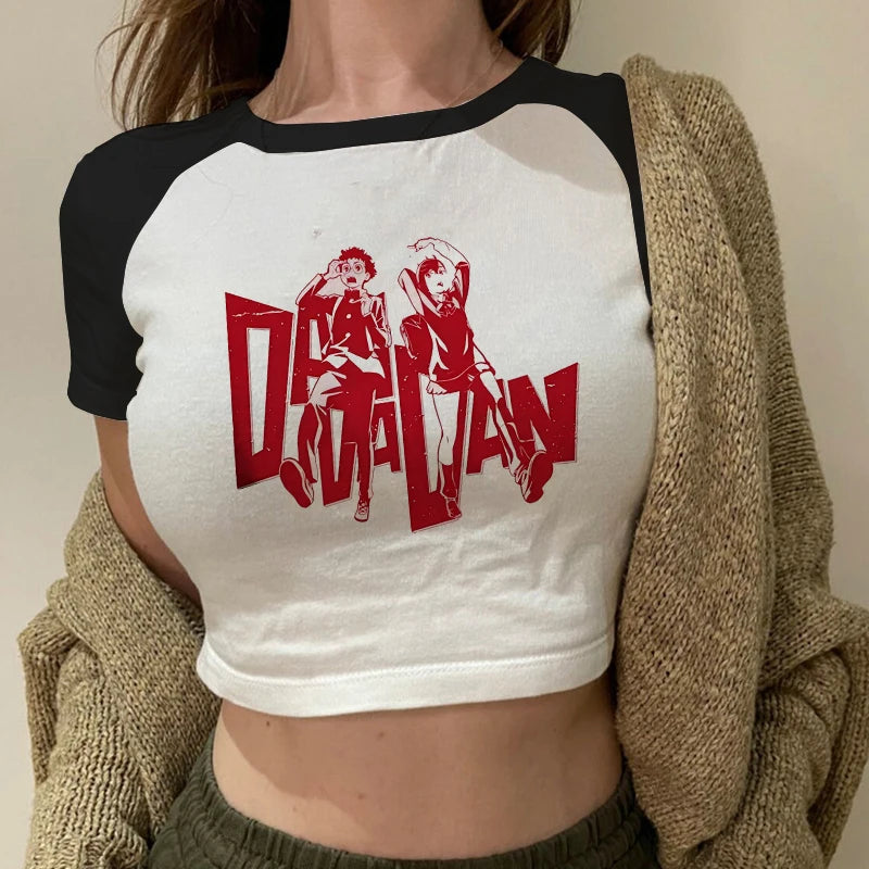 Anime Dan Da Dan Women T Shirt Vintage Washed Dandadan T-shirts Streetwear Manga Ayase Momo Takakura Ken Crop Tops Tees Clothes