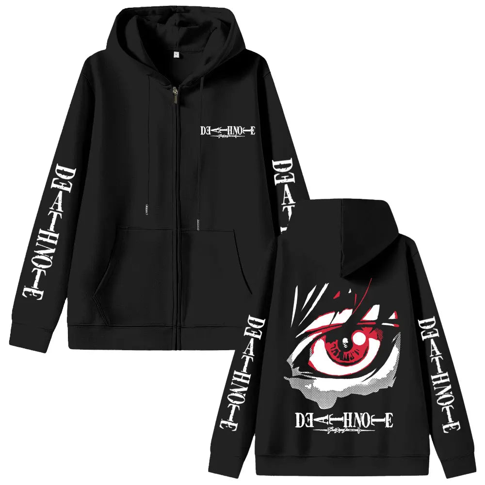 Anime Death Note Yagami Light Eyes Graphic Zipper Hoodie Men Women Fashion Oversized Zip Up Jacket Men's Casual Cartoon Hoodies