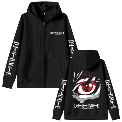 Anime Death Note Yagami Light Eyes Graphic Zipper Hoodie Men Women Fashion Oversized Zip Up Jacket Men's Casual Cartoon Hoodies