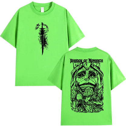 Japan Anime Solo Leveling Harajuku Style T Shirts Statue of God Sung Jinwoo Men Women Punk T-shirts Loose Cotton Manga T-shirt