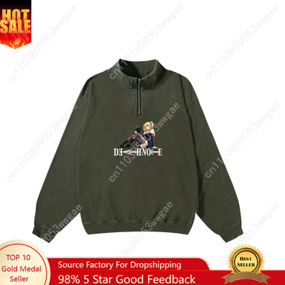 Death Note Retro Sweatshirt Man Woman Teenager Vintage Pullover Half Zipper Sweatshirt Anime Customized Top Long Sleeved Tshirt