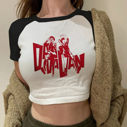Anime Dan Da Dan Women T Shirt Vintage Washed Dandadan T-shirts Streetwear Manga Ayase Momo Takakura Ken Crop Tops Tees Clothes