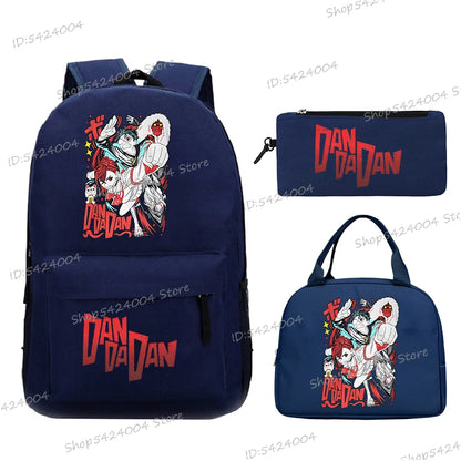 3Pcs Set Anime Dan Da Dan Backpack with Lunch Bags Pencil Case，Cartoon Ayase Momo Takakura Ken Print Women Men Schoolbag