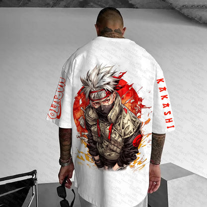 Naruto T-shirt Men's Short Sleeved Summer Anime Kakashi Trendy Loose Cotton Top