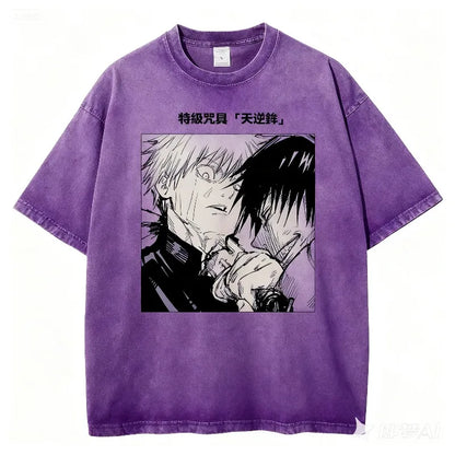 New Anime Jujutsu Kaisen Men 2025 Summer Washed T-shirt Harajuku Retro Street Loose Oversized Women Casual Short-sleeved Top Y2K