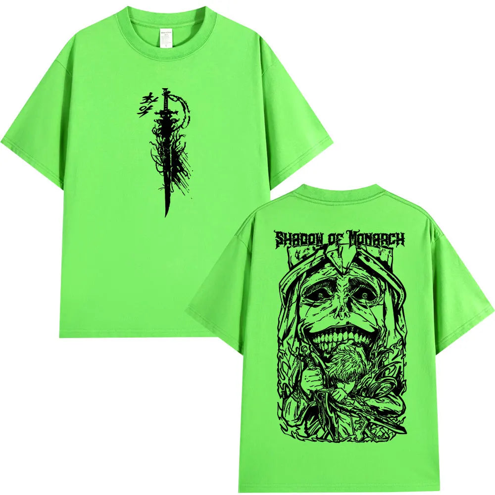 Japan Anime Solo Leveling Harajuku Style T Shirts Statue of God Sung Jinwoo Men Women Punk T-shirts Loose Cotton Manga T-shirt
