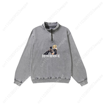 Death Note Retro Sweatshirt Man Woman Teenager Vintage Pullover Half Zipper Sweatshirt Anime Customized Top Long Sleeved Tshirt