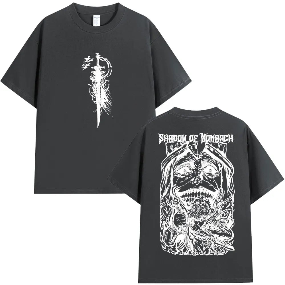 Japan Anime Solo Leveling Harajuku Style T Shirts Statue of God Sung Jinwoo Men Women Punk T-shirts Loose Cotton Manga T-shirt