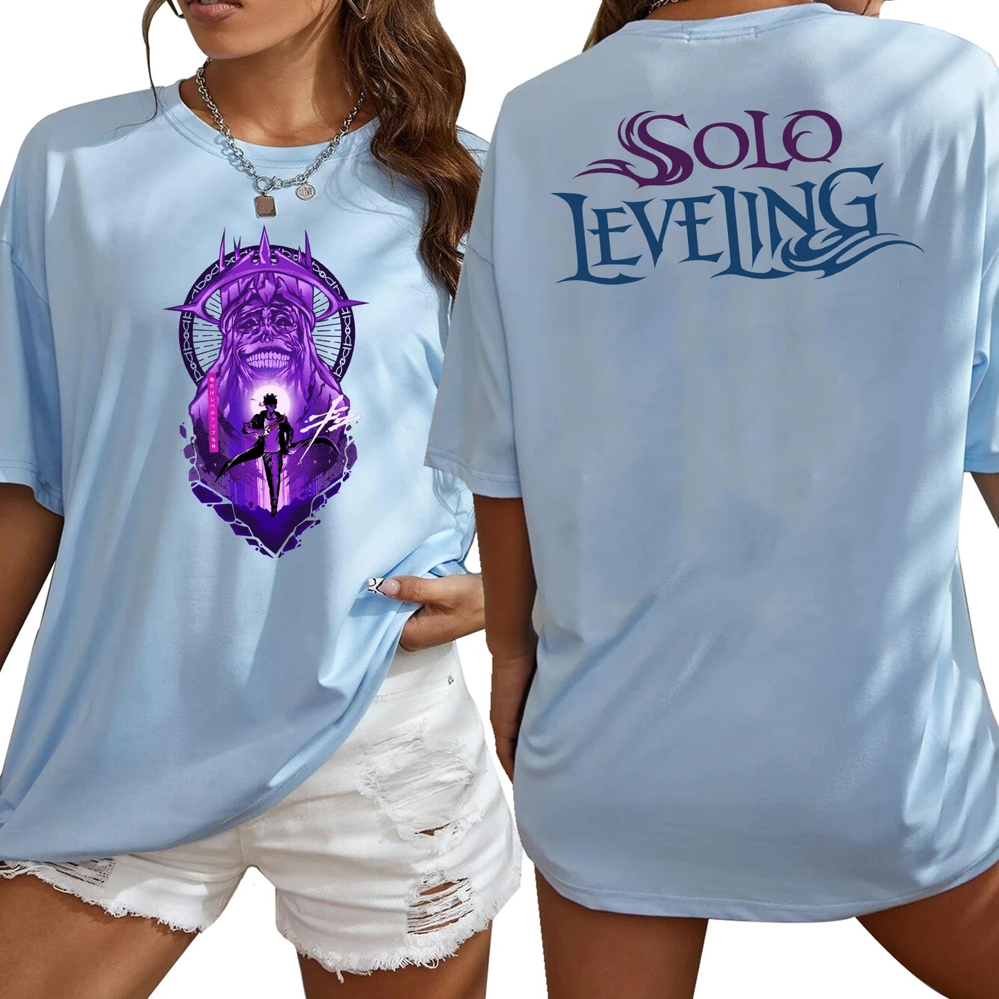 Solo Leveling Statue of God Extra Large T-shirt O-Neck Short Sleeve Fashion Oversize Shirts