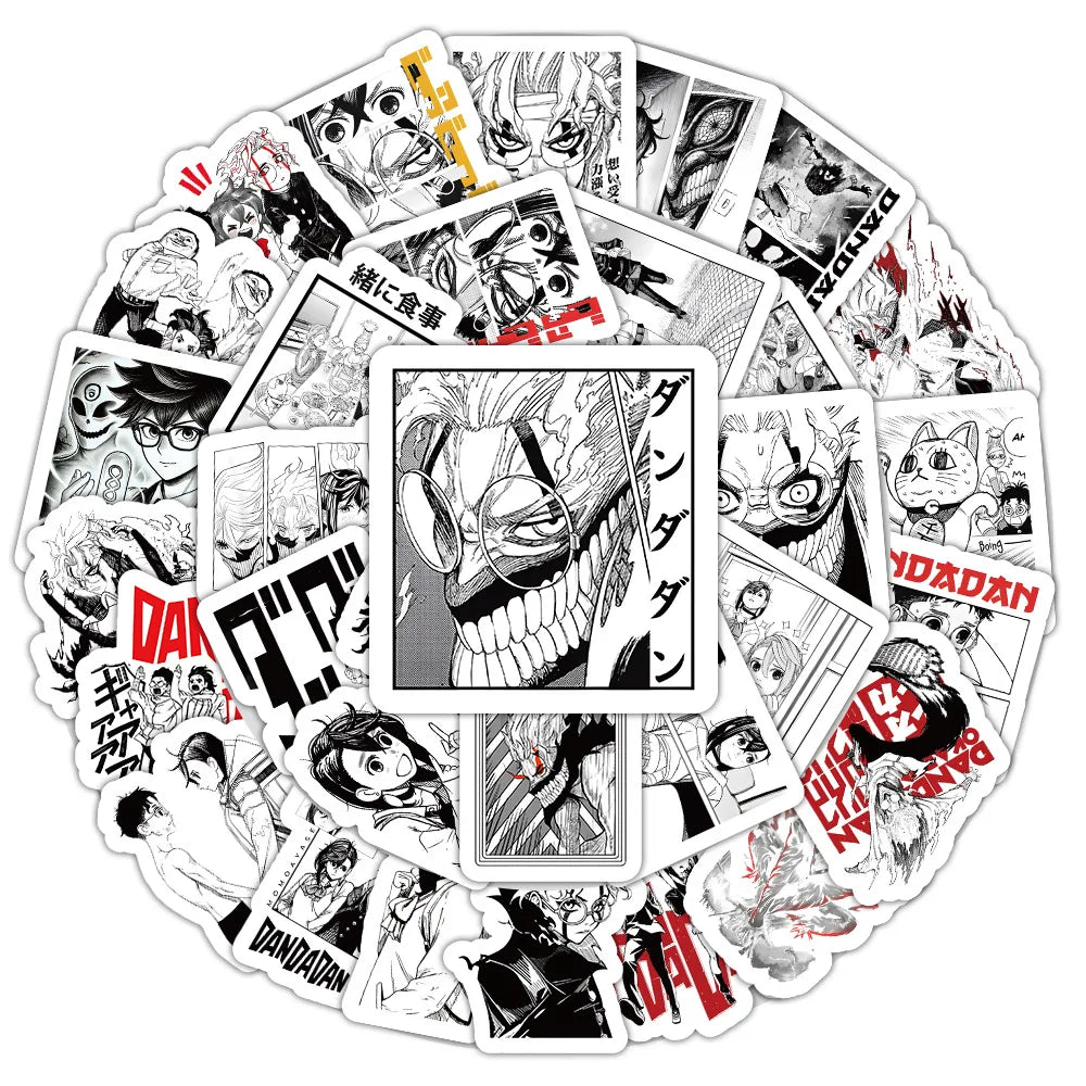 50PCS New DAN DA DAN Cartoon Stickers Funny Anime Graffiti Decoration Kids Toys Black White Style Decals Laptop Guitarr Car Bike