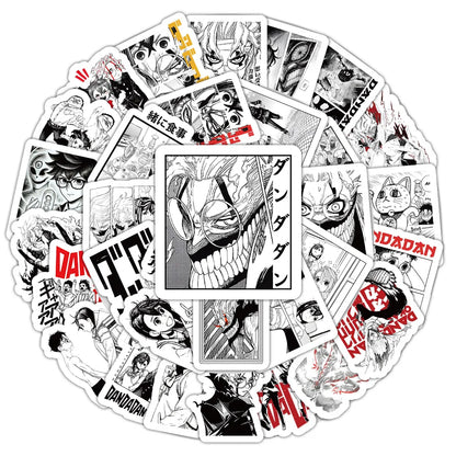 50PCS New DAN DA DAN Cartoon Stickers Funny Anime Graffiti Decoration Kids Toys Black White Style Decals Laptop Guitarr Car Bike