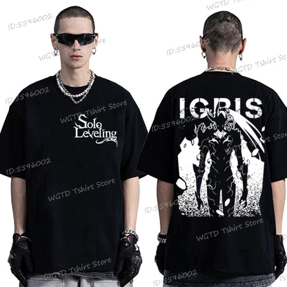 100% Cotton T-shirt for Men Solo Leveling Sung Jin-woo Cool Short Sleeve Tee Anime Fans Gifts High Quality Male Top T-shirts