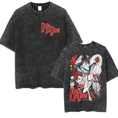 Japan Anime Dandadan Okarun Dan Da Dan Graphic T Shirt Men Women O-Neck Cute Style T-shirt Vintage Washed Cotton Tees Streetwear