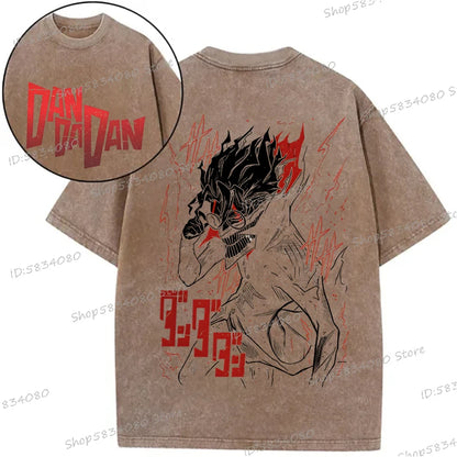Dandadan Okarun T-shirts for Men Women Washed Cooton Tee Shirt Japanaise Anime Manga Gift Anime Dan Da Dan Cool Street T-shirt