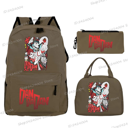 3Pcs Set Anime Dan Da Dan Backpack with Lunch Bags Pencil Case，Cartoon Ayase Momo Takakura Ken Print Women Men Schoolbag