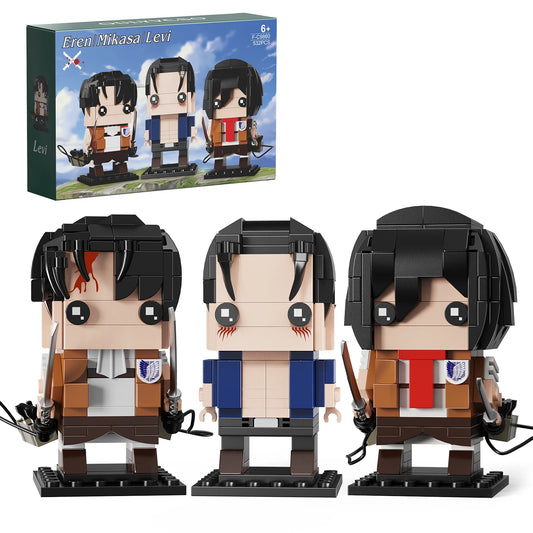 3 in 1 Eren Mikasa Levi Epic Warrior Building Blocks Set, Anime Figures Attacked on Titan, Mini Bricks Toys for Fans Collectors