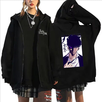 Anime Solo Leveling Printed Zipper Hoodies Women Men Autumn Winter Casual Harajuku Coat Fashion Fleece Long Sleeve Jacket Hoodie