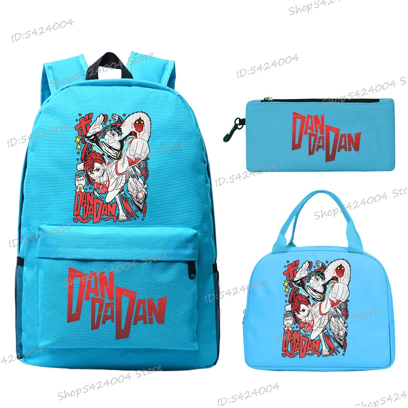 3Pcs Set Anime Dan Da Dan Backpack with Lunch Bags Pencil Case，Cartoon Ayase Momo Takakura Ken Print Women Men Schoolbag