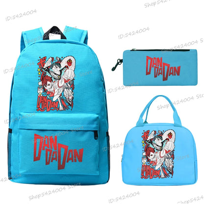 3Pcs Set Anime Dan Da Dan Backpack with Lunch Bags Pencil Case，Cartoon Ayase Momo Takakura Ken Print Women Men Schoolbag