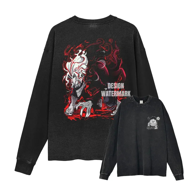Anime Dan Da Dan Sweater Vintage Washed Dandadan Long Sleeve T Shirts Oversized Ayase Momo Sweatshirts Pullover Men 100% Cotton