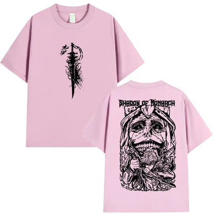 Japan Anime Solo Leveling Harajuku Style T Shirts Statue of God Sung Jinwoo Men Women Punk T-shirts Loose Cotton Manga T-shirt