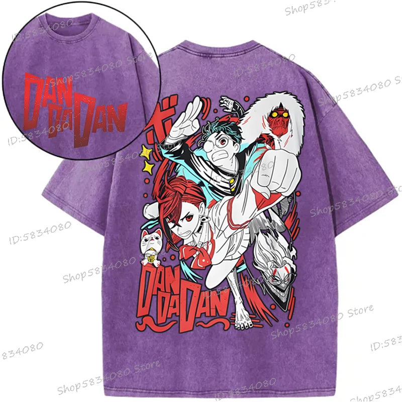 Anime Dan Da Dan Street Cool T-shirts Tops Okarun Graphic Vintage  Wash Cotton Tee Anime Gifts Fashion Streetwear Men Clothes