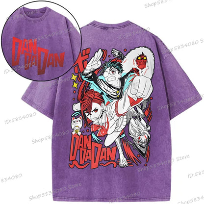 Anime Dan Da Dan Street Cool T-shirts Tops Okarun Graphic Vintage  Wash Cotton Tee Anime Gifts Fashion Streetwear Men Clothes