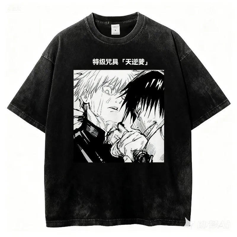 New Anime Jujutsu Kaisen Men 2025 Summer Washed T-shirt Harajuku Retro Street Loose Oversized Women Casual Short-sleeved Top Y2K