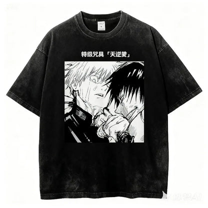 New Anime Jujutsu Kaisen Men 2025 Summer Washed T-shirt Harajuku Retro Street Loose Oversized Women Casual Short-sleeved Top Y2K