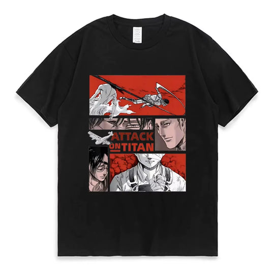 Attack on Titan T-Shirt Men Women 100% Cotton plus Size Loose Streetwear O-Neck Japanese Anime Oversized Printed Unisex Tees