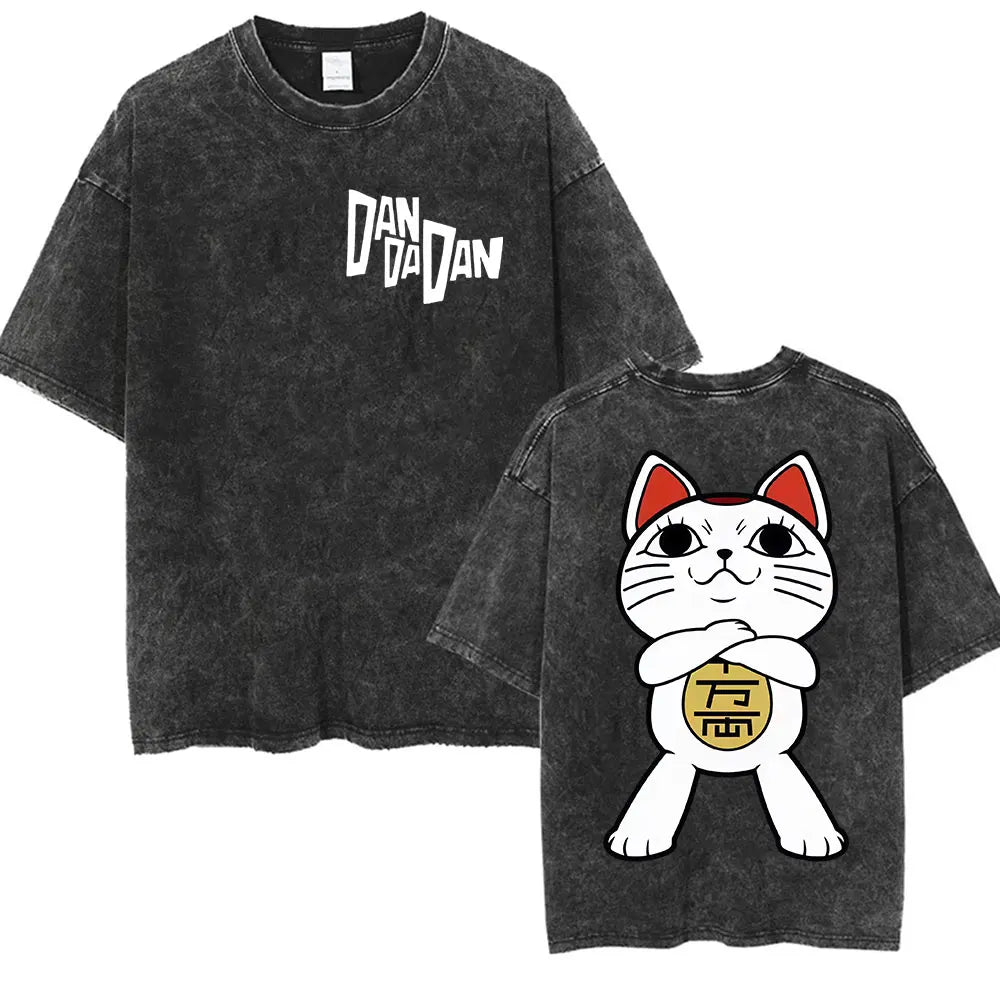 Japan Anime Dandadan Okarun Dan Da Dan Graphic T Shirt Men Women O-Neck Cute Style T-shirt Vintage Washed Cotton Tees Streetwear