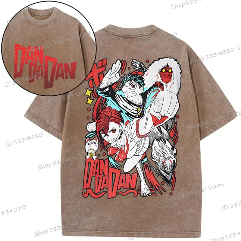 Anime Dan Da Dan Street Cool T-shirts Tops Okarun Graphic Vintage  Wash Cotton Tee Anime Gifts Fashion Streetwear Men Clothes