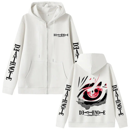 Anime Death Note Yagami Light Eyes Graphic Zipper Hoodie Men Women Fashion Oversized Zip Up Jacket Men's Casual Cartoon Hoodies