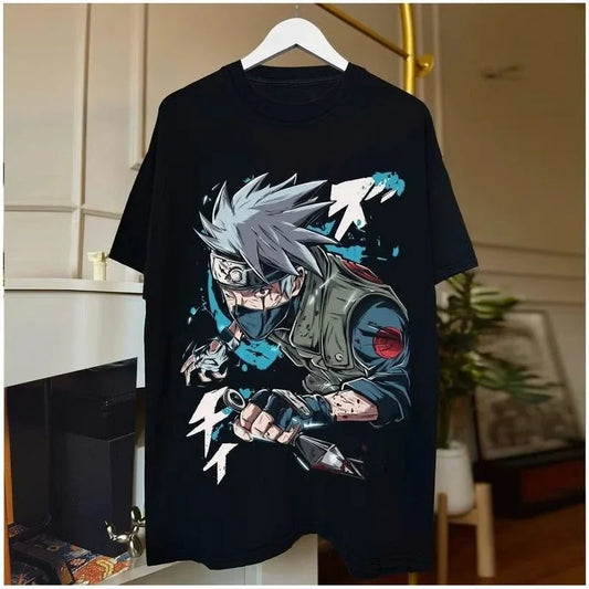 Naruto Pure Cotton Kakashi Printed Short-sleeved T-shirt Men's Summer American Heavy Top Trendy T-shirt Cosplay Anime Figure