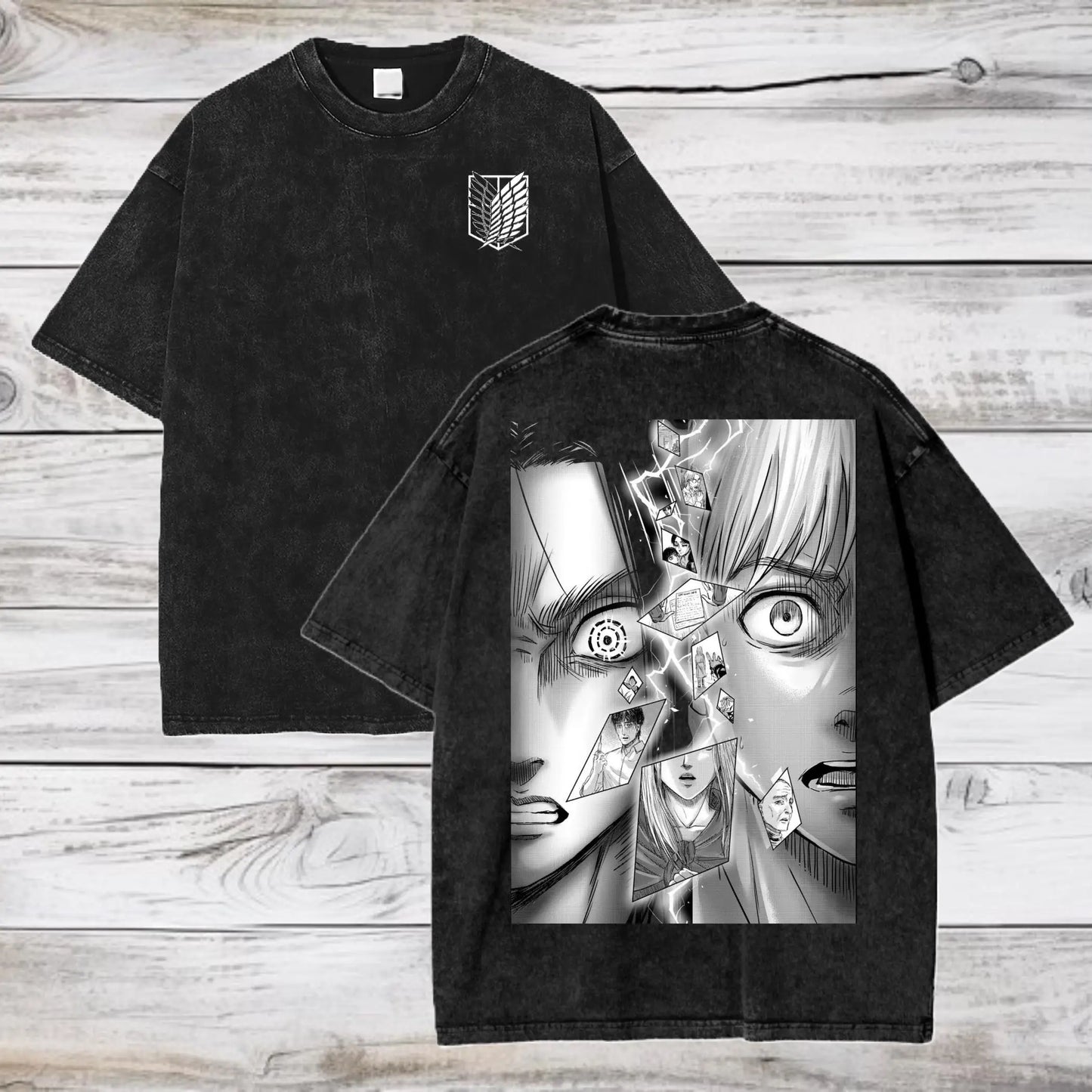 Attack on Titan Season 3 Scout Regiment Distress T-Shirt Anime Washed Tshirt Graphic T Shirts Harajuku Tops Tees