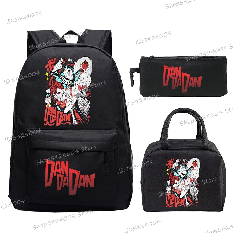 3Pcs Set Anime Dan Da Dan Backpack with Lunch Bags Pencil Case，Cartoon Ayase Momo Takakura Ken Print Women Men Schoolbag