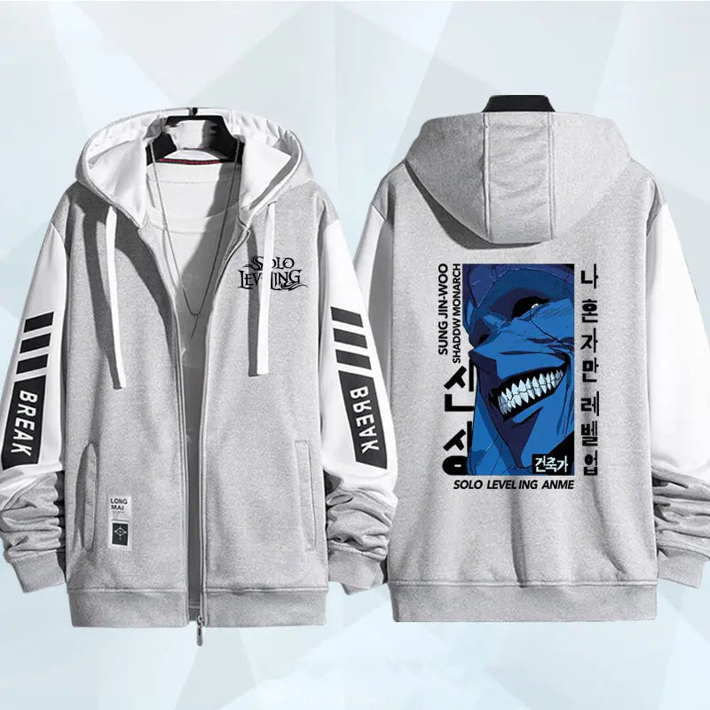 Anime Solo Leveling Print Hoodie for Men Zip Coat Outwear Autumn Winter Coat Casual Hoodies Hooded Sweatshirt Daily Wear