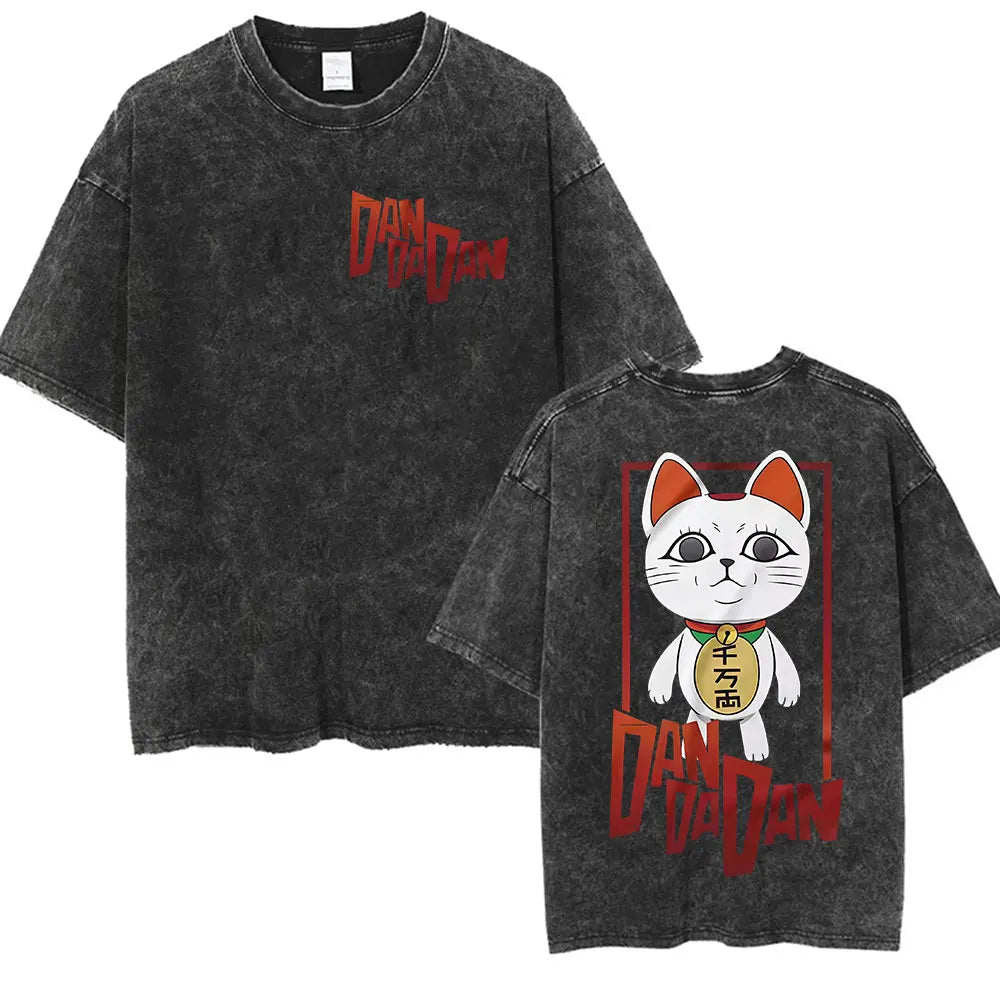 Japan Anime Dandadan Okarun Dan Da Dan Graphic T Shirt Men Women O-Neck Cute Style T-shirt Vintage Washed Cotton Tees Streetwear