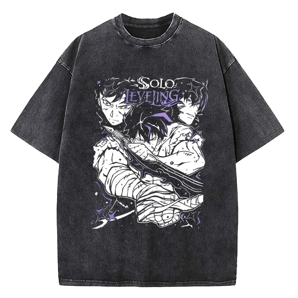 Solo Leveling Washed T-shirt Cotton High Quality teen Pastel Pop Culture Vintage 80s t shirt University Breathable 2000s Digital