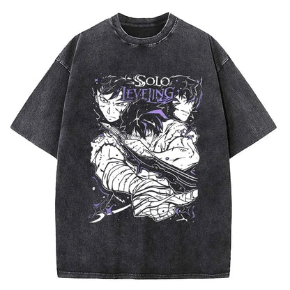 Solo Leveling Washed T-shirt Cotton High Quality teen Pastel Pop Culture Vintage 80s t shirt University Breathable 2000s Digital