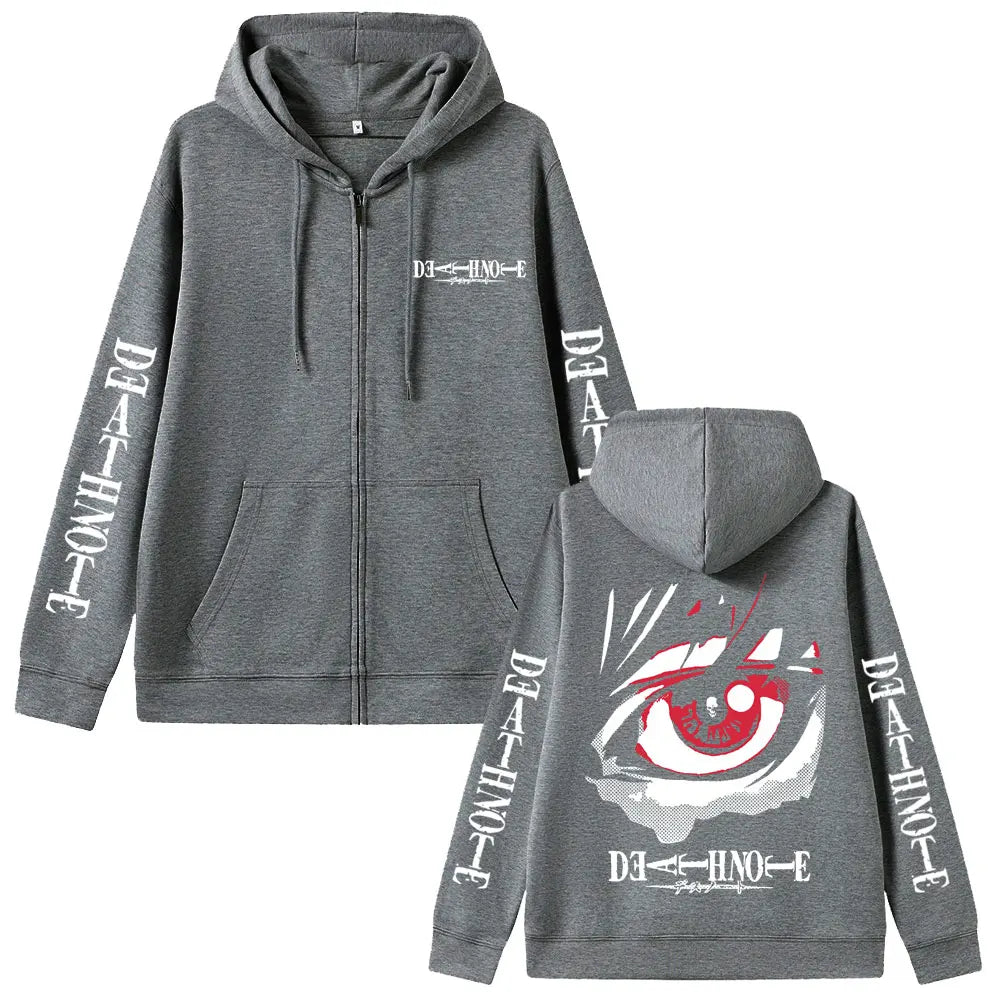Anime Death Note Yagami Light Eyes Graphic Zipper Hoodie Men Women Fashion Oversized Zip Up Jacket Men's Casual Cartoon Hoodies
