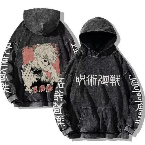 Japanese Jujutsu Kaisen Anime Hooded Washed Hoodie Autumn and Winter New Men's and Women's Loose Versatile Couple Top
