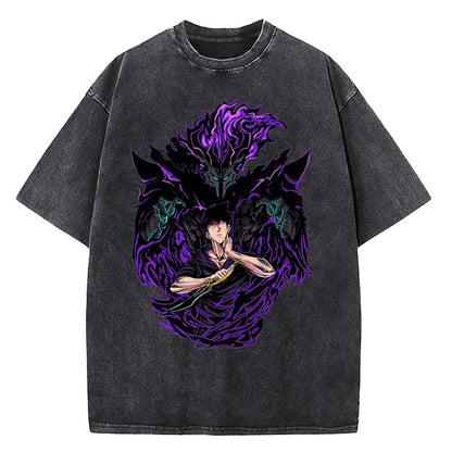 Solo Leveling Washed T-shirt Cotton High Quality teen Pastel Pop Culture Vintage 80s t shirt University Breathable 2000s Digital