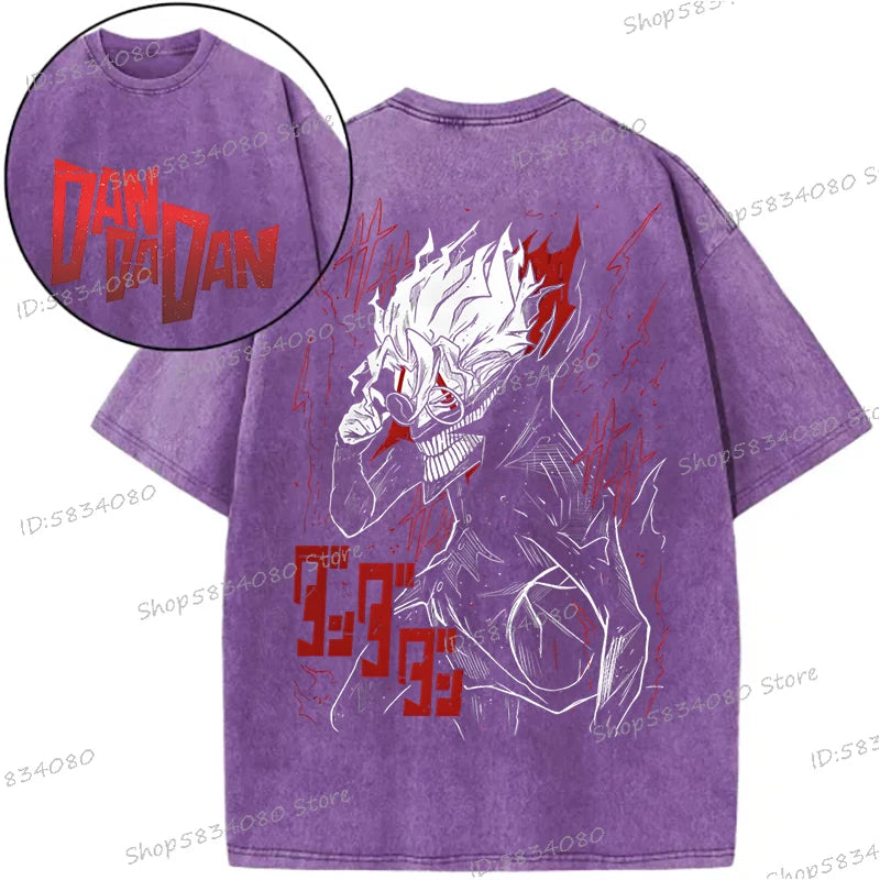 Dandadan Okarun T-shirts for Men Women Washed Cooton Tee Shirt Japanaise Anime Manga Gift Anime Dan Da Dan Cool Street T-shirt