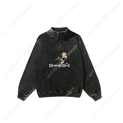 Death Note Retro Sweatshirt Man Woman Teenager Vintage Pullover Half Zipper Sweatshirt Anime Customized Top Long Sleeved Tshirt
