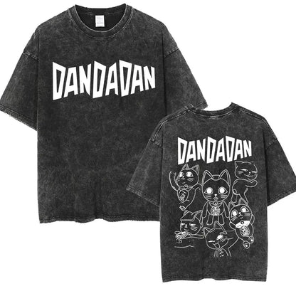 Japan Anime Dandadan Okarun Dan Da Dan Graphic T Shirt Men Women O-Neck Cute Style T-shirt Vintage Washed Cotton Tees Streetwear