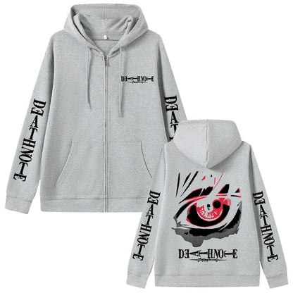 Anime Death Note Yagami Light Eyes Graphic Zipper Hoodie Men Women Fashion Oversized Zip Up Jacket Men's Casual Cartoon Hoodies