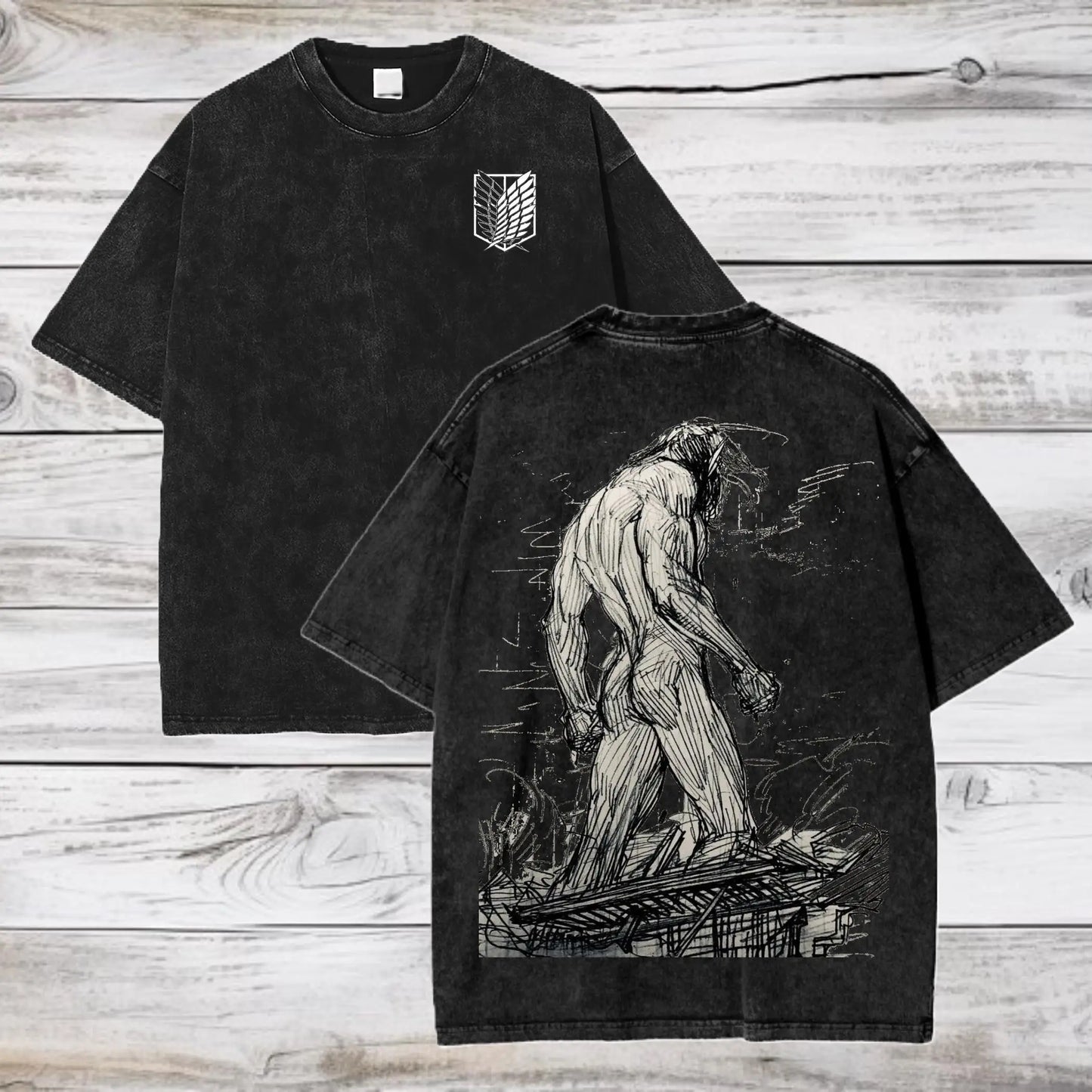 Attack on Titan Season 3 Scout Regiment Distress T-Shirt Anime Washed Tshirt Graphic T Shirts Harajuku Tops Tees